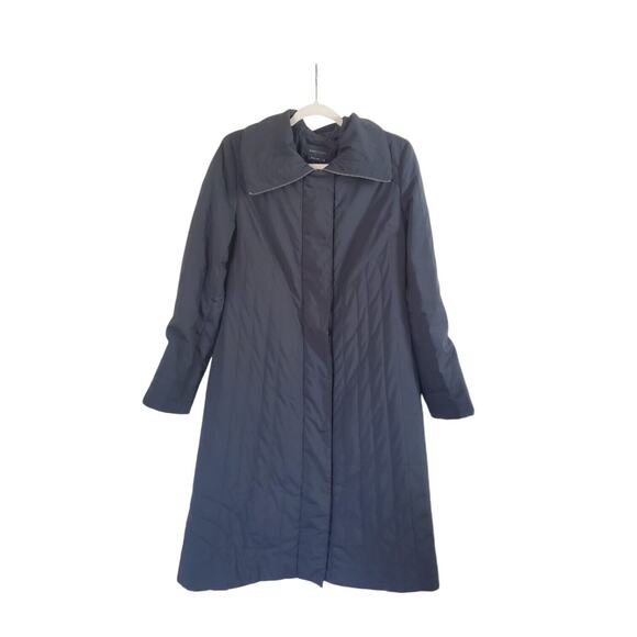 BCBGMAXAZRIA Long Black Quilted Midweight Minimalist Coat Jacket, Women's Medium